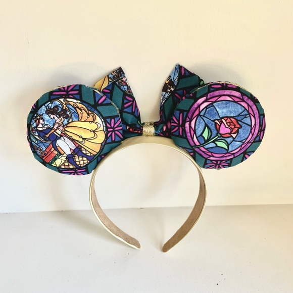 Beauty and the Beast Stained Glass Disney Mickey Mouse Ears - Picture 3 of 3